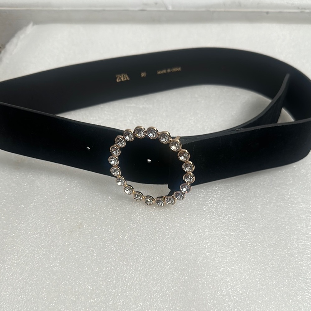 Zara velvet Black Belt with Gold Buckle